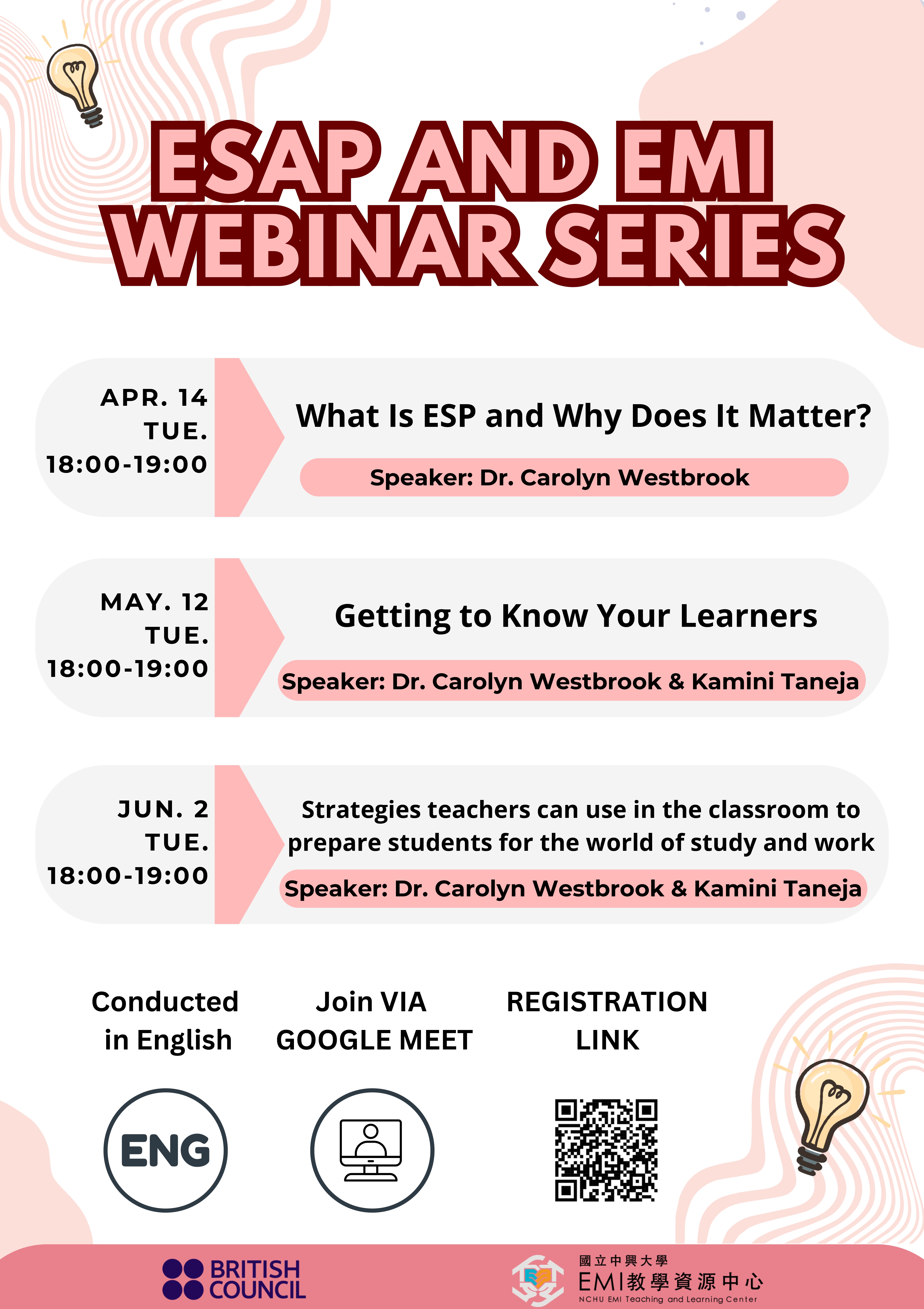 國立中興大學EMI教學資源中心與英國文化協會合作辦理之3場 ESAP與EMI研習資訊