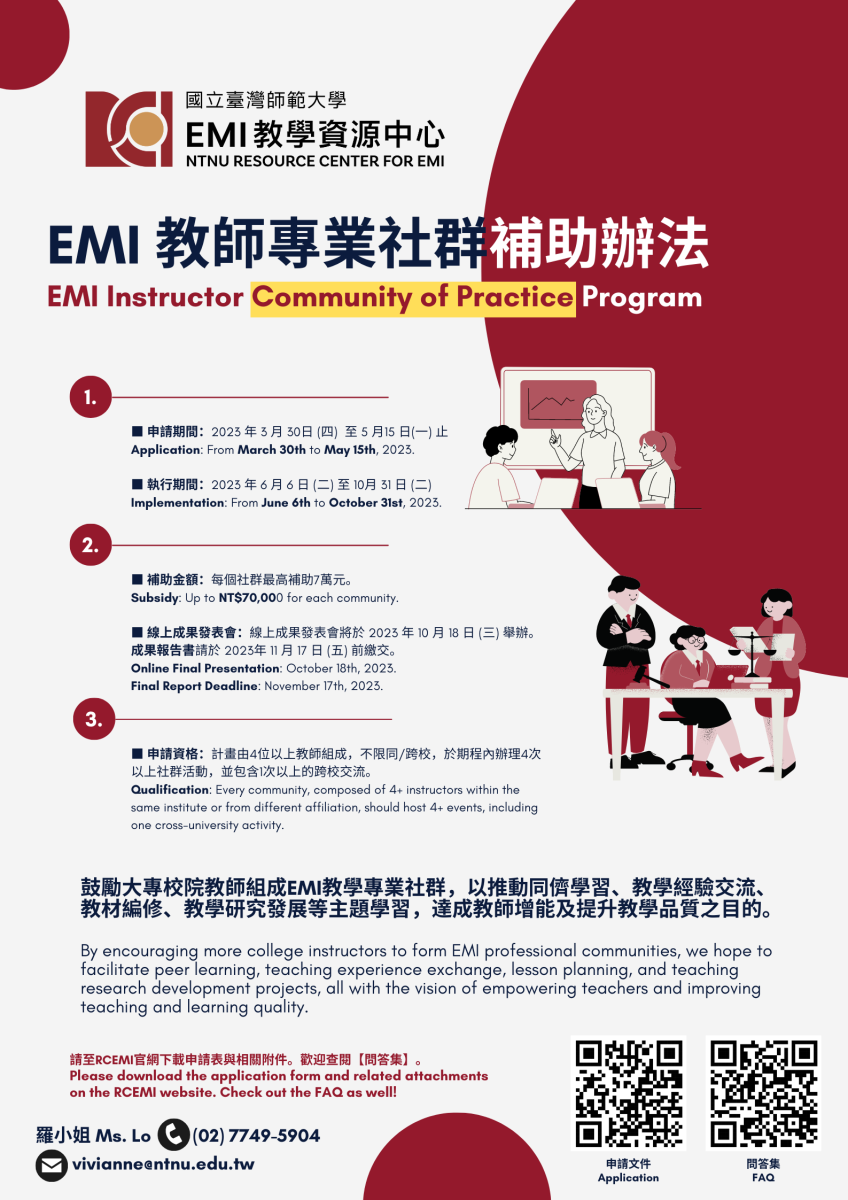國立臺灣師範大學辦理112年EMI教師專業社群補助計畫